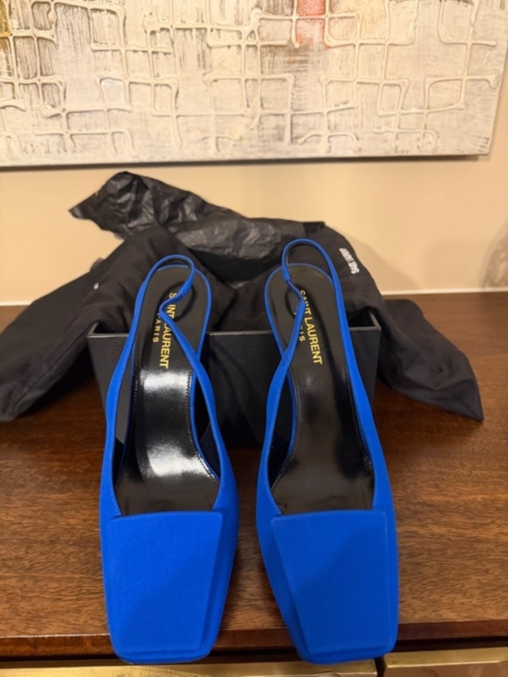 Saint Laurent Cobalt Blue Square-Toe Slingback Mules
